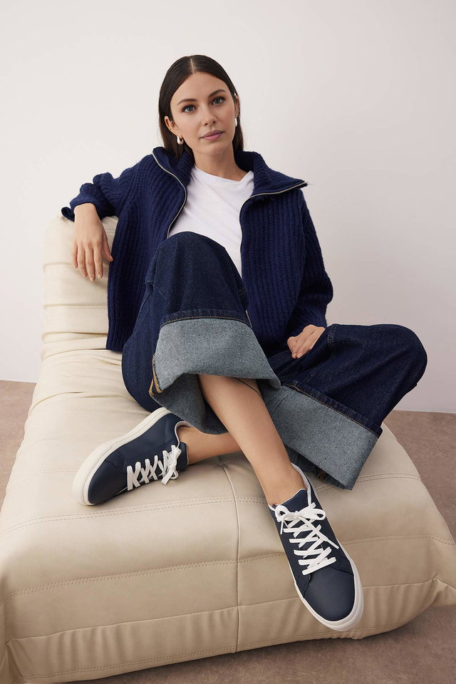 Navy blue - Beige Retro Lace-Up Women's Sneakers TAKAW26SN00013