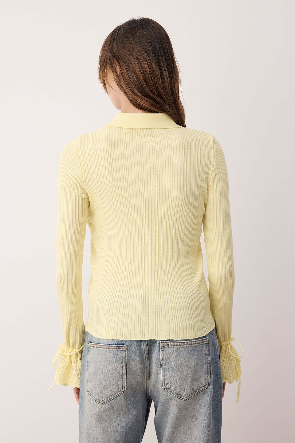 Mercerized Look Ribbed Polo Neck Knitwear Cardigan Twoaw26Hi00111