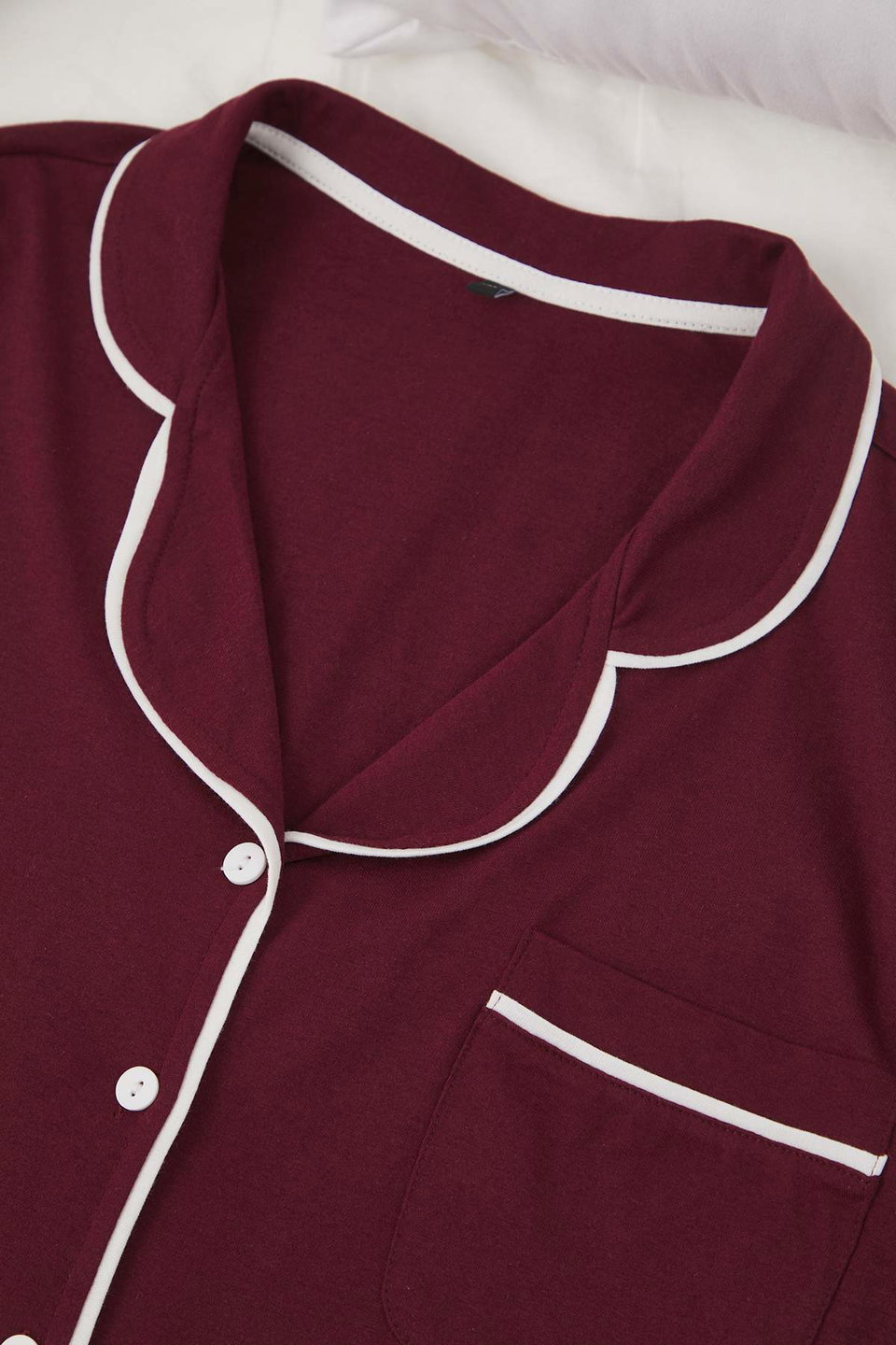 Piping Detailed Shirt Collar Knitted Pajama Set