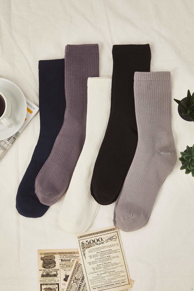 Very colorful - Multi-Colored 5-Pack Plain Textured College Socks TMNAW24CO00026
