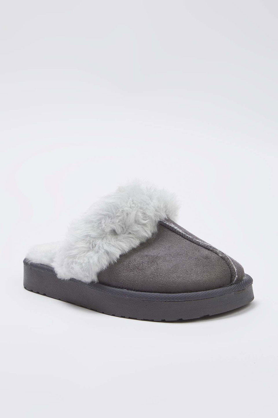 Suede Plush Fur Detailed Women's Slippers TAKAW26ER00006