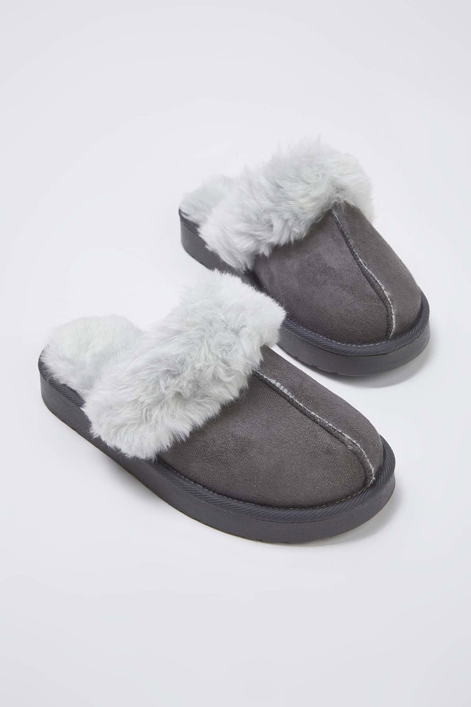 Suede Plush Fur Detailed Women's Slippers TAKAW26ER00006