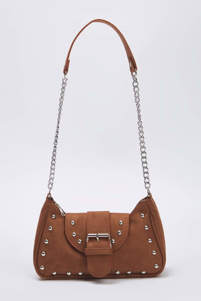 Tan - Black Crocodile Patterned Buckle Women's Shoulder Bag TAXSS25OC00010