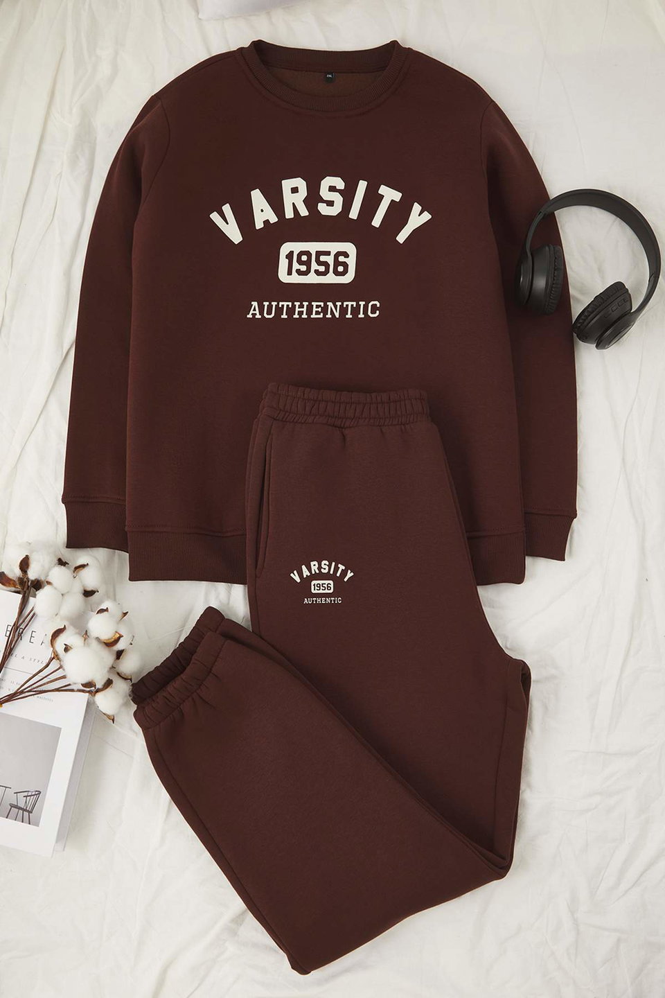 Slogan Printed Regular Fit Fleece Inside Oversize Tracksuit Set Tbbaw26Ts00004