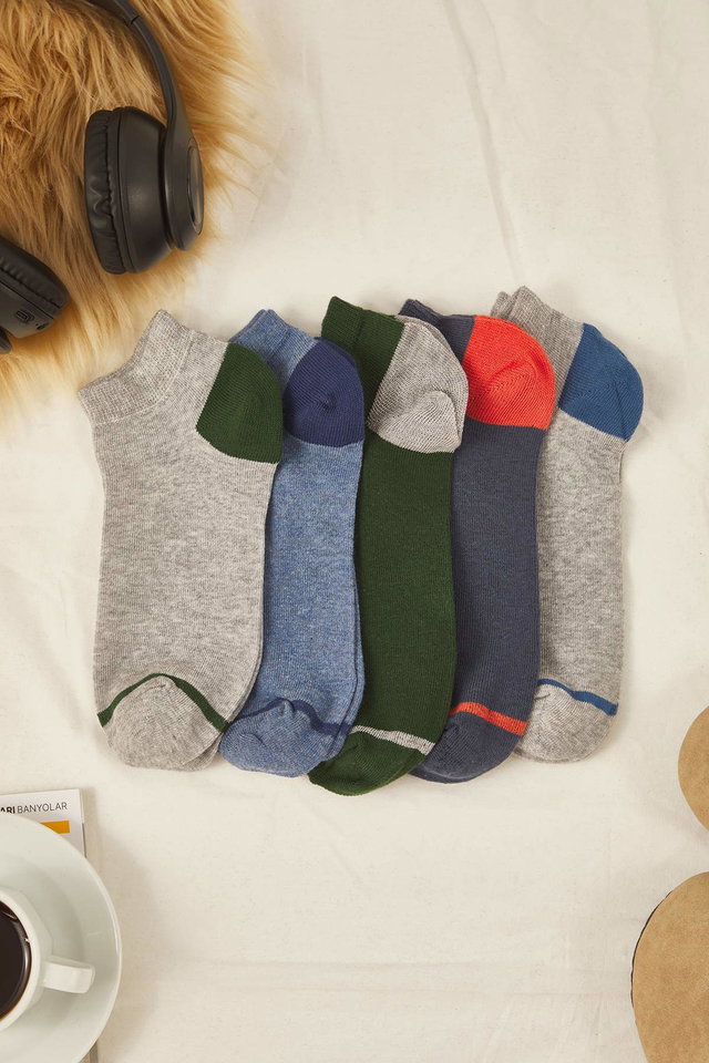 Very colorful - Multicolored 5 Pack Cotton Color Paneled Booties-Short-Ankle Socks TMNSS23CO00004
