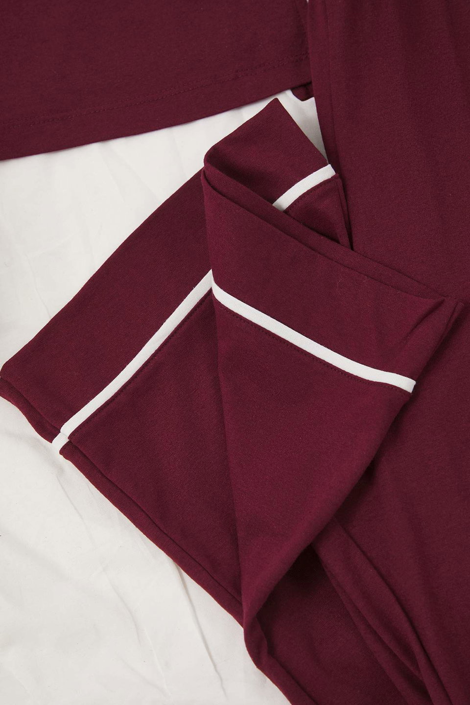Piping Detailed Shirt Collar Knitted Pajama Set