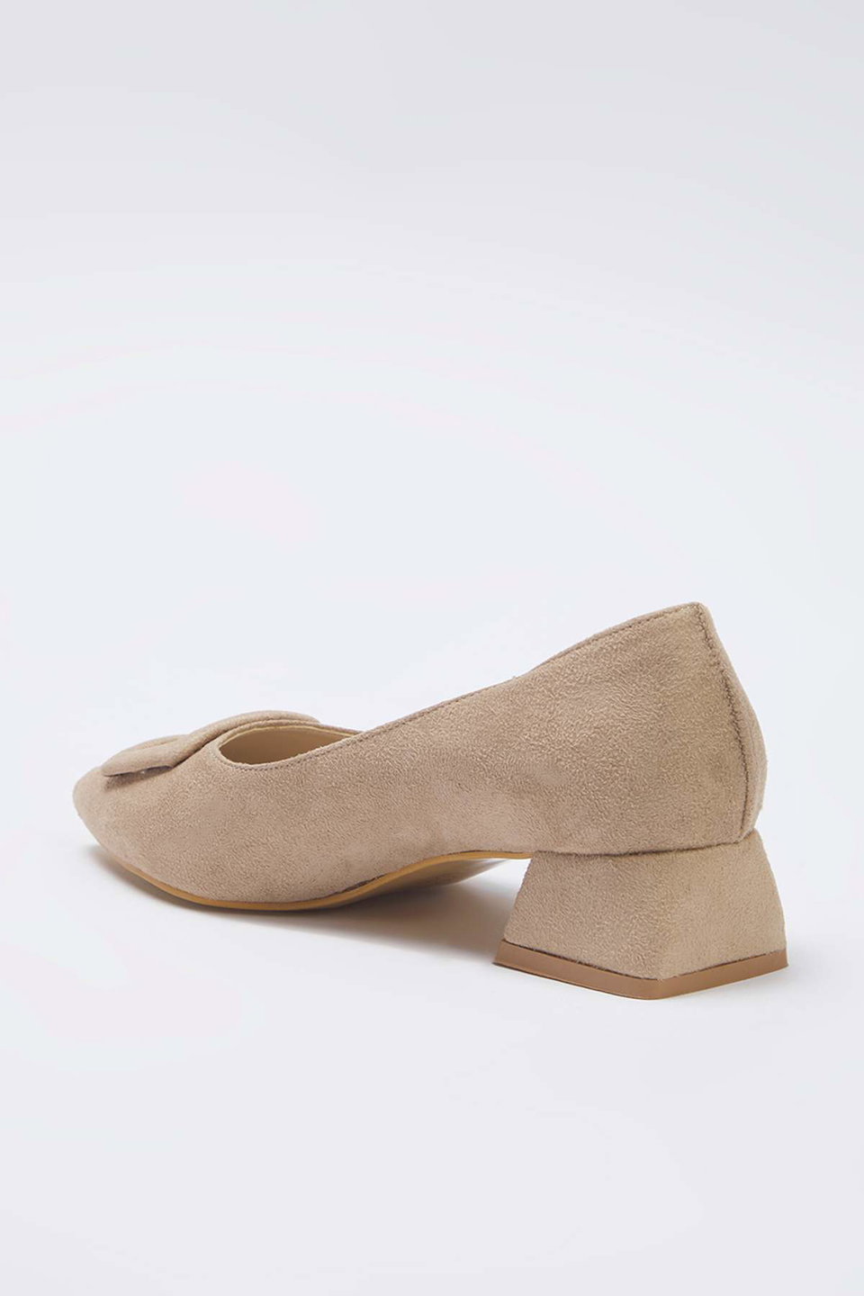 Suede Buckle Detailed Pointed Toe Women's Block Heel Shoes TAKAW26TO00007