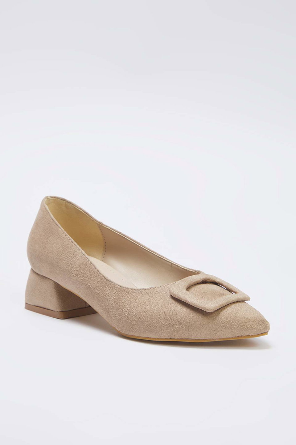 Suede Buckle Detailed Pointed Toe Women's Block Heel Shoes TAKAW26TO00007