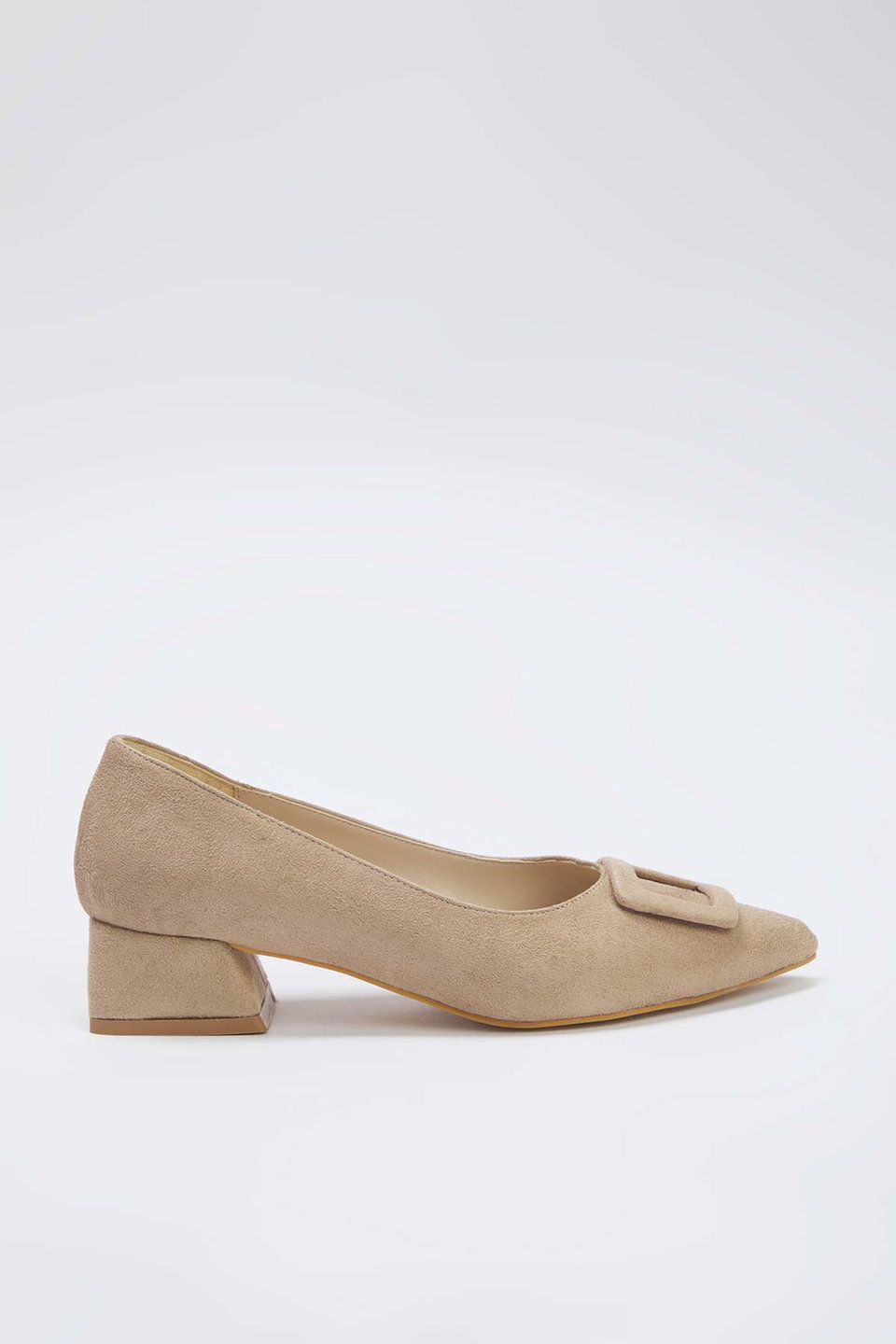 Suede Buckle Detailed Pointed Toe Women's Block Heel Shoes TAKAW26TO00007