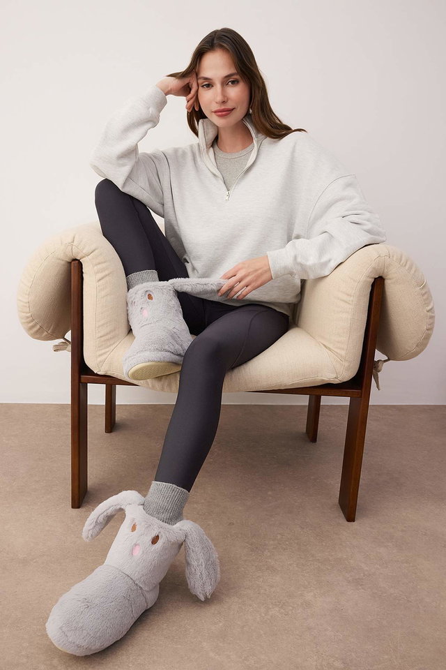 Grey - Gray Plush Women's Slipper House Boots TAKAW26ER00008
