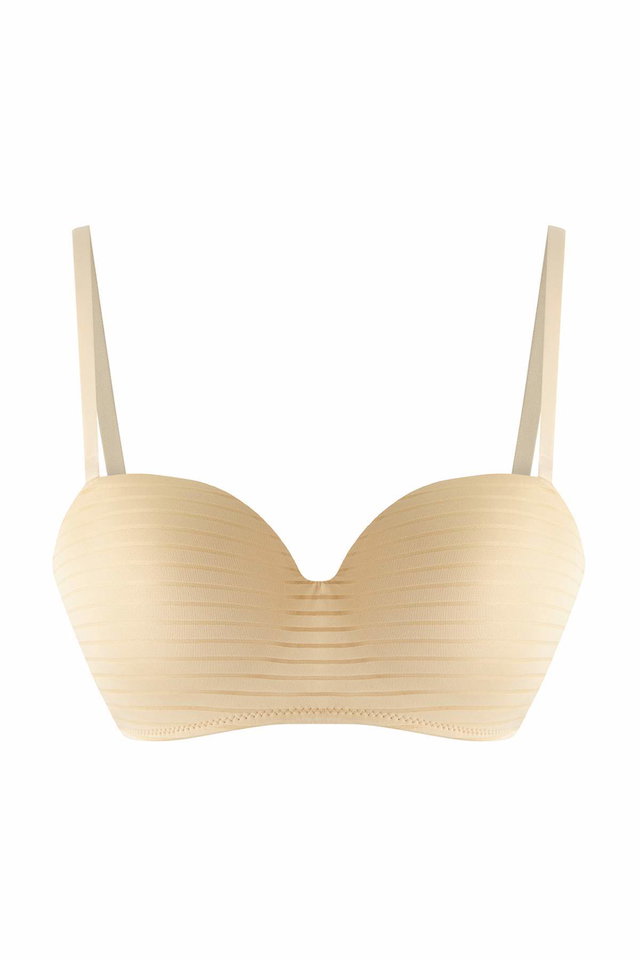 Skin - White Micro Striped Full Cup Strapless Knitted Bra THMSS25SU00037