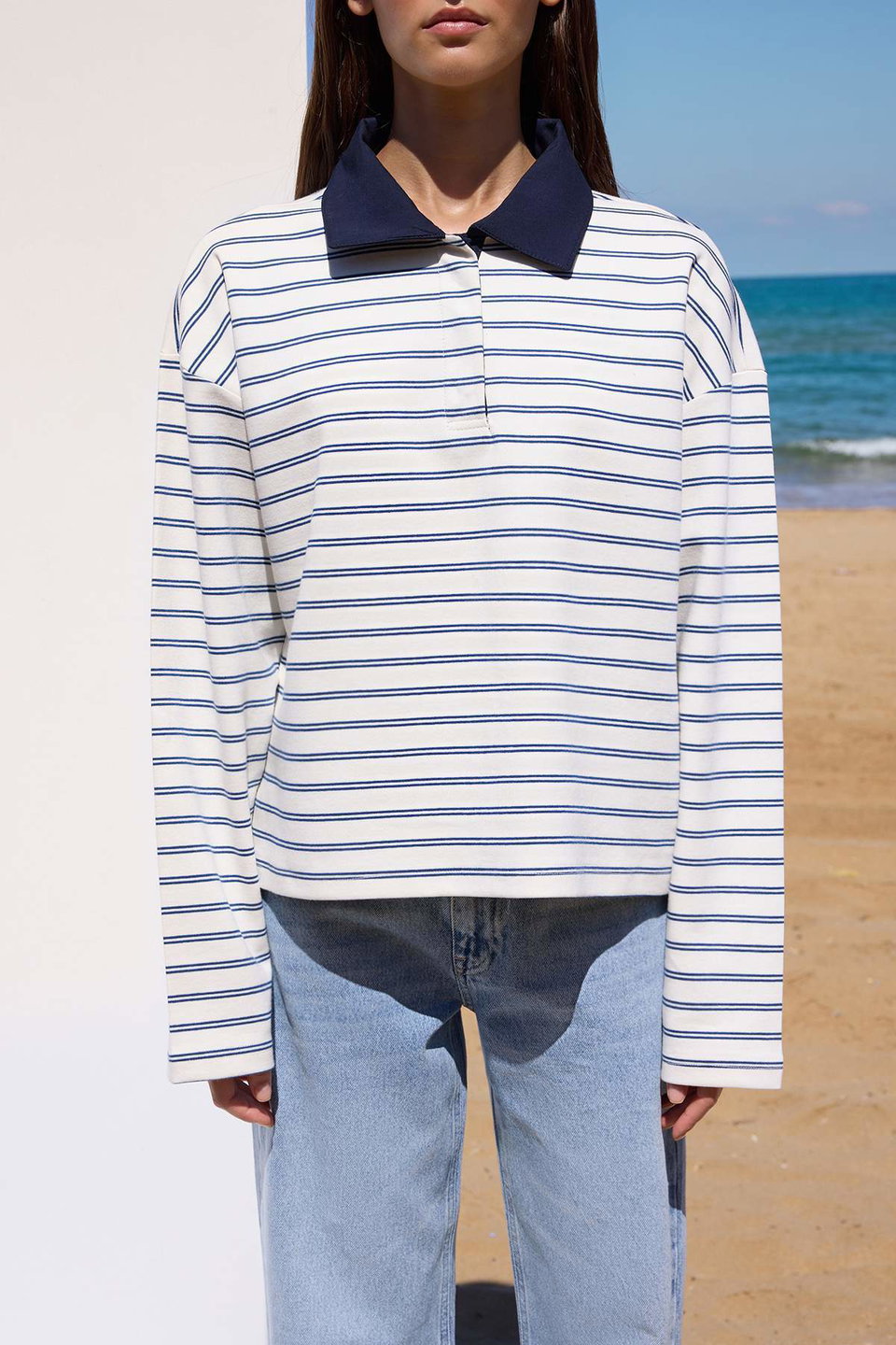 Striped Premium Woven Collar Detail Placket Regular Flexible Knit T-shirt/Sweatshirt TWOAW26TS00004
