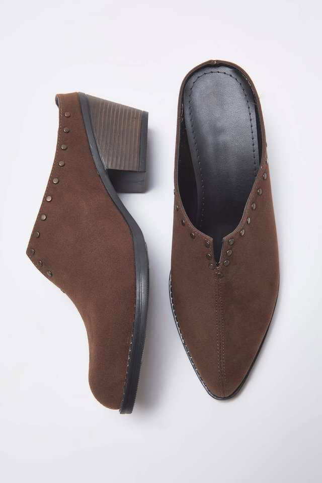 Dark brown - Dark Brown Trocque Suede Nubuck Sabo Classic Heeled Shoes TAKAW26TO00016