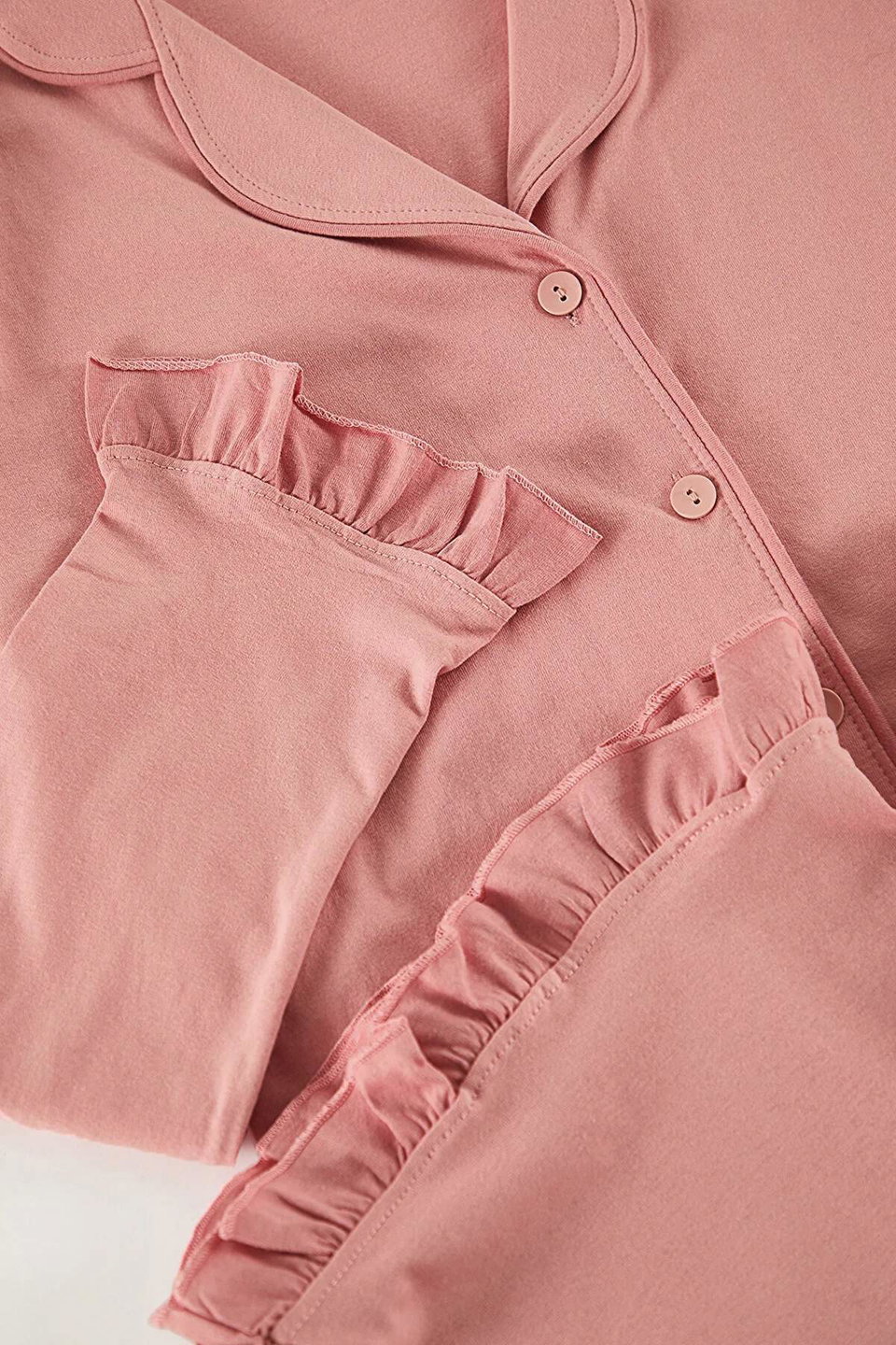 Shirt Collar Flounce Detailed Knitted Pajama Set TBBAW25AI00056