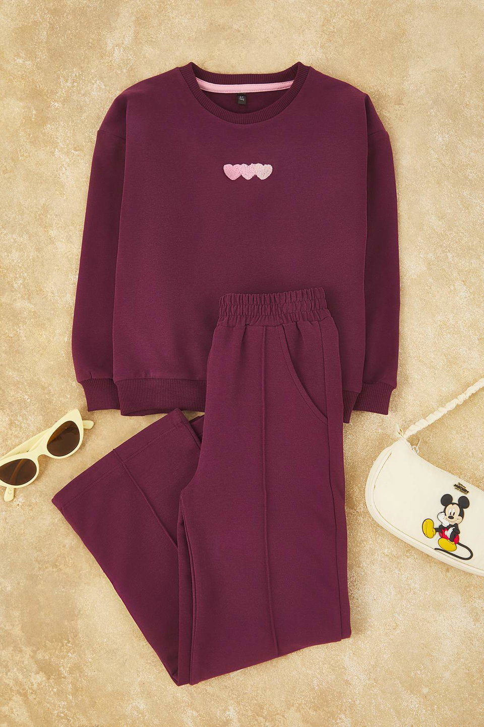 Cotton Heart Oversize Girl's Knitted Bottom - Top Set Tkdaw26Au00001