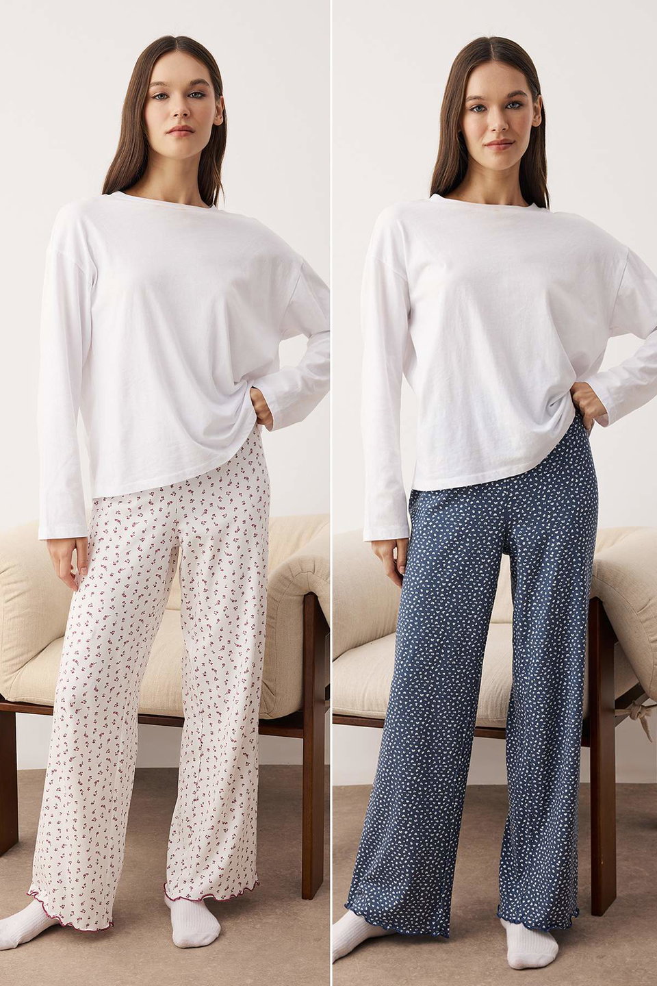 2-Pack Floral Cotton Lycra Jersey Knitted Pajama Bottoms THMAW26PJ00005