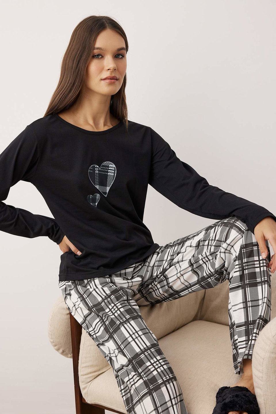 Cotton Heart Plaid Knitted Pajama Set THMAW25PT00220
