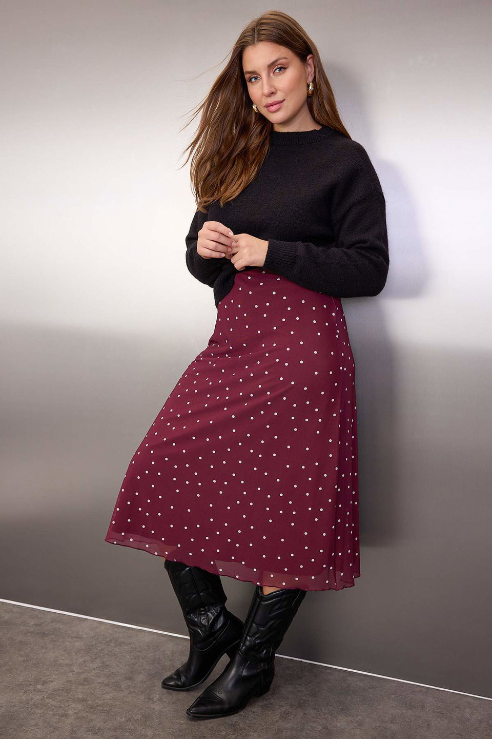 A-Line Leopard Patterned Tulle Knit Plus Size Skirt TBBAW25AZ00006