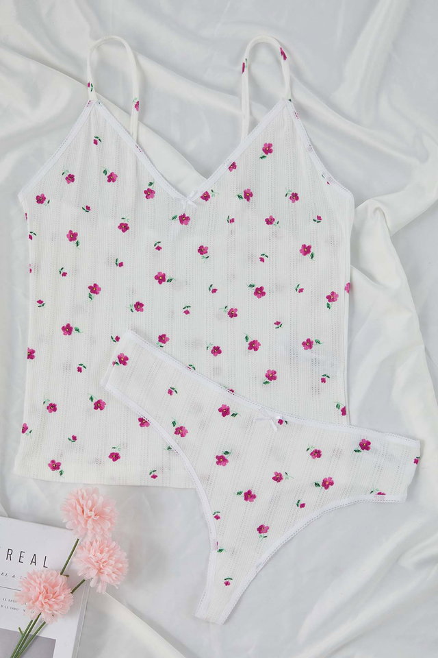 Ecru - Ecru Floral Plus Size Tank Top & Panties Plus Size Underwear Set Tbbaw26Dg00004