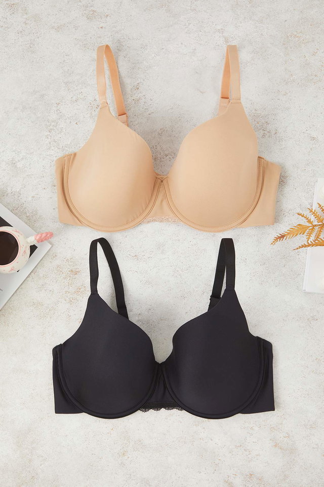 Black-Skin - Black-Tan 2-Pack Underwire T-Shirt Bra Plus Size Bra Tbbaw26Cw00007