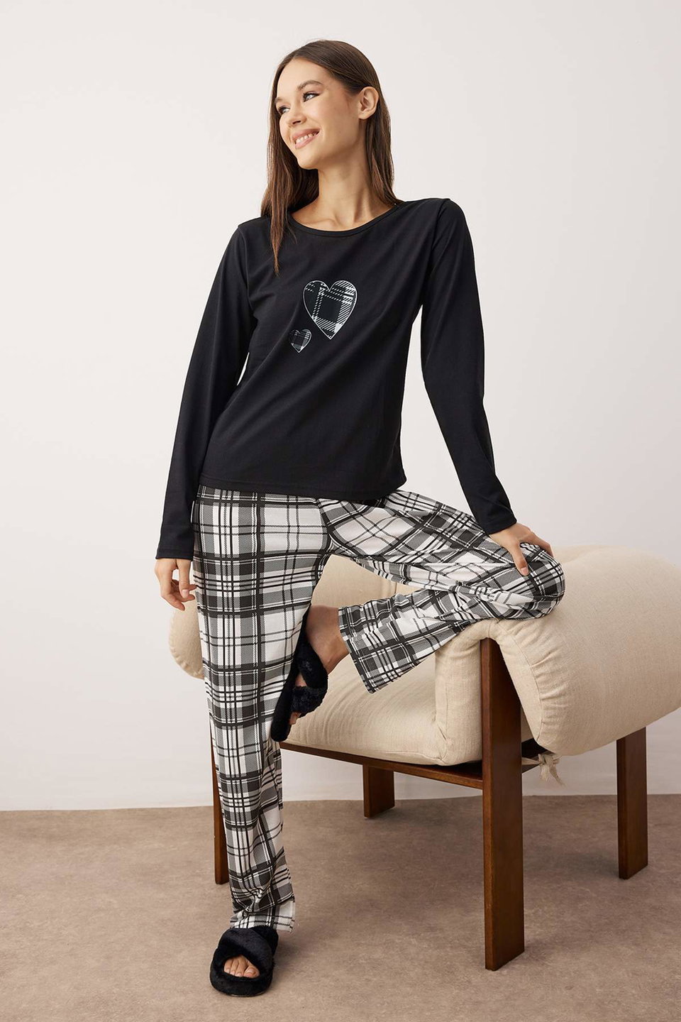 Cotton Heart Plaid Knitted Pajama Set THMAW25PT00220