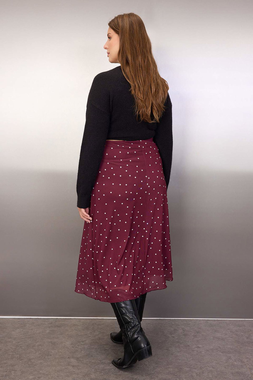 A-Line Leopard Patterned Tulle Knit Plus Size Skirt TBBAW25AZ00006