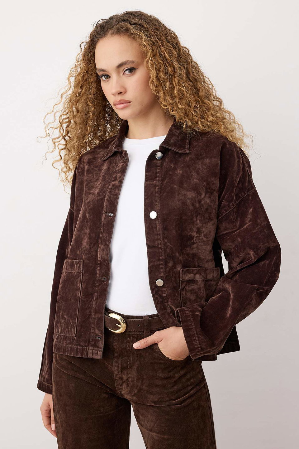 Suede Look Denim Jacket TWOAW25CE00078