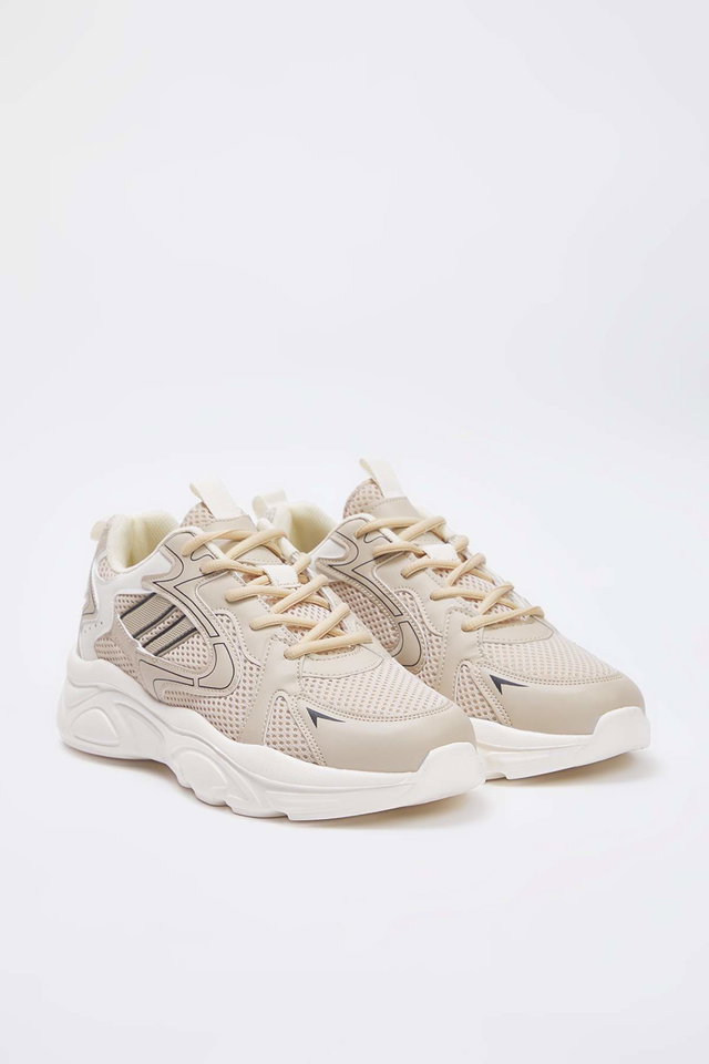 Beige - Beige Lace-Up Mesh Detailed Men's Sneakers TAKAW26SN00020