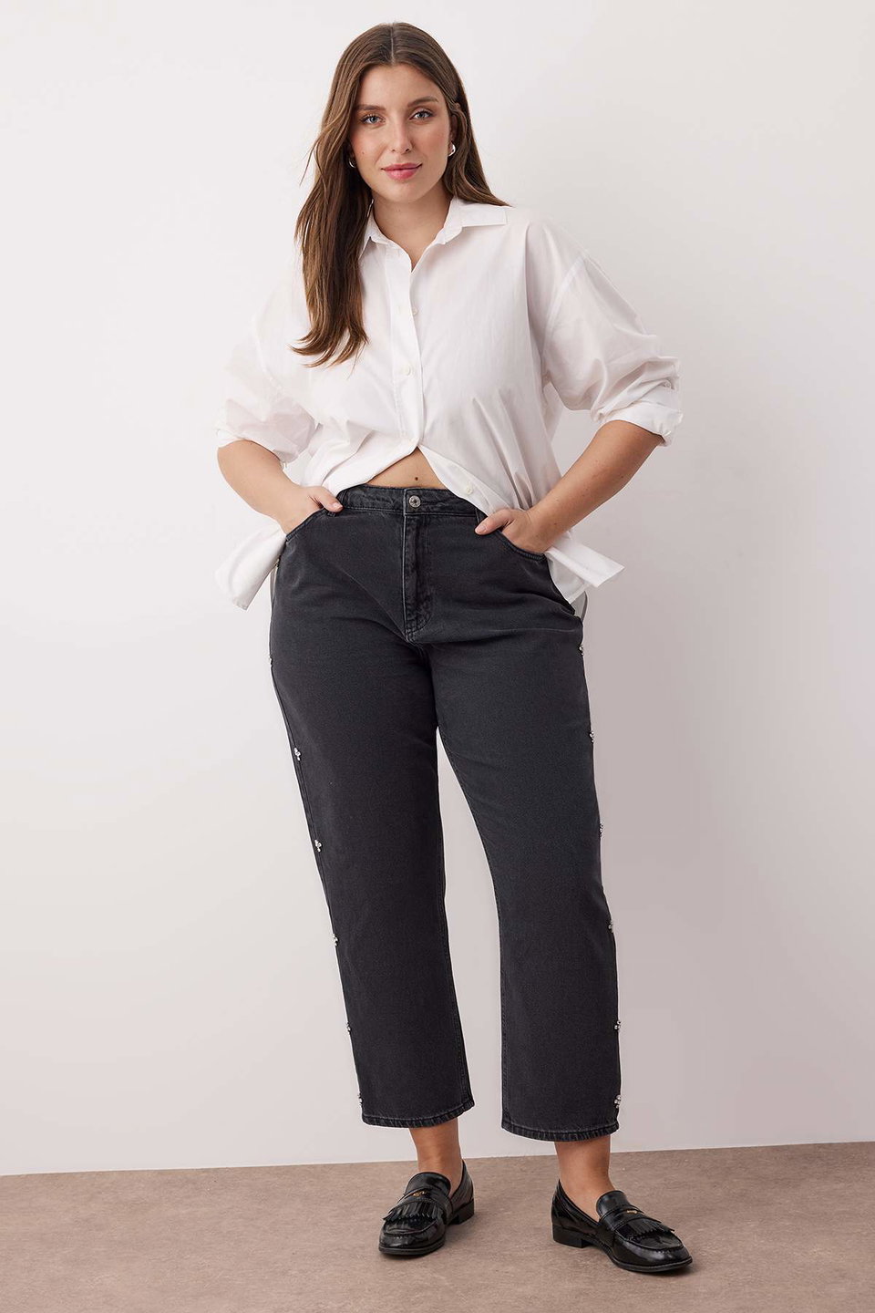 Stoned High Waist Plus Size Mom Jeans TBBAW26CJ00044