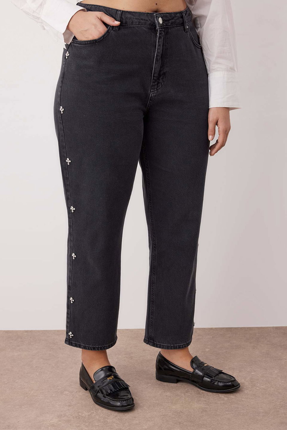 Stoned High Waist Plus Size Mom Jeans TBBAW26CJ00044