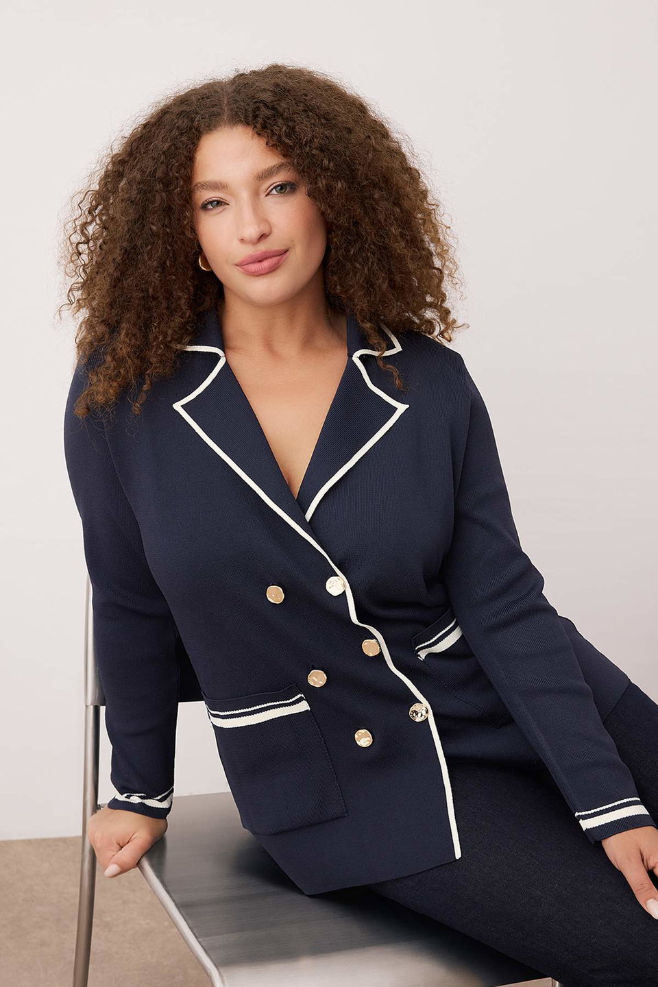 Jacket Collar Stripe Detailed Knitwear Jacket-Looking Cardigan TBBAW26AV00002