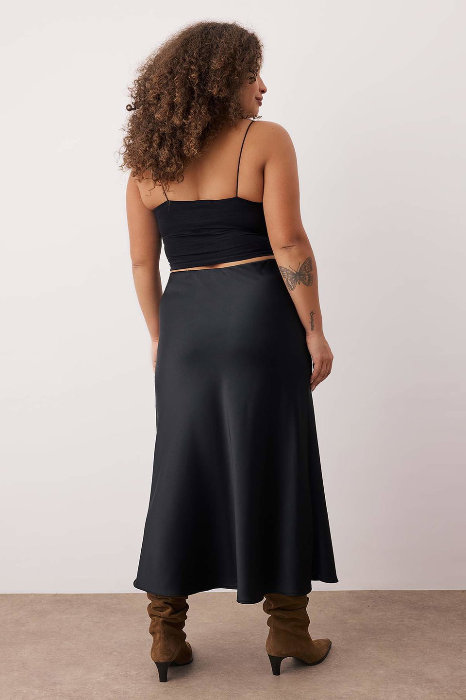 Midi Length Satin Woven Plus Size Skirt TBBAW26AZ00008
