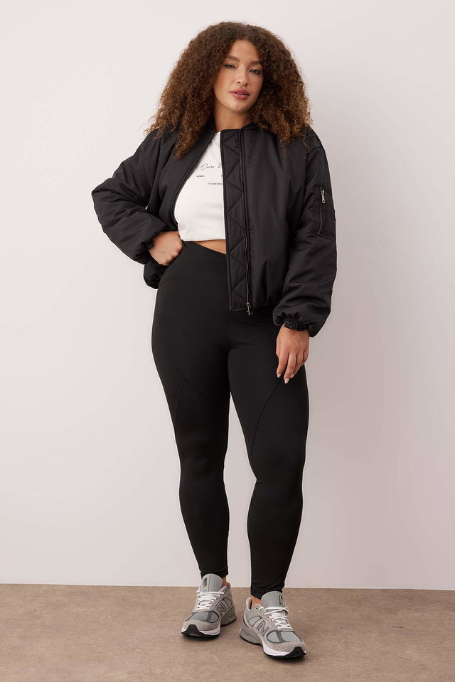Black - Black Full Length Knitted Plus Size Sports Tights TBBAW26AY00000