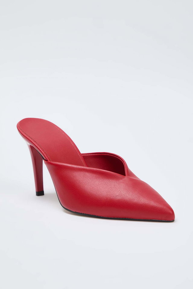 Dark red - Black Closed Toe Classic Heeled Mule Slippers Takaw26To00017