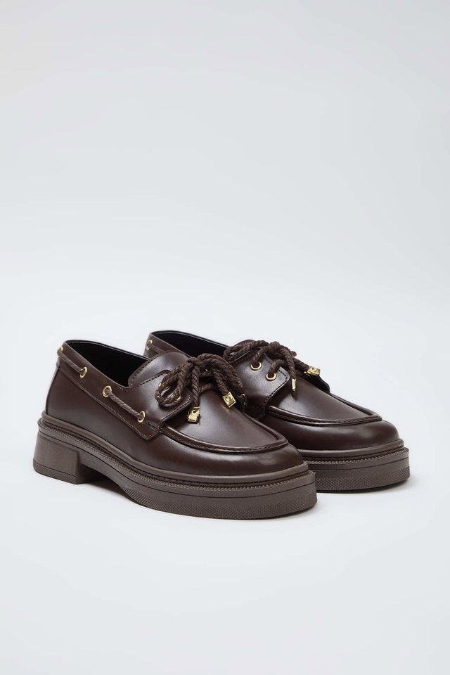 Brown - Brown Lace Detailed Women's Loafer TAKAW26LA00005