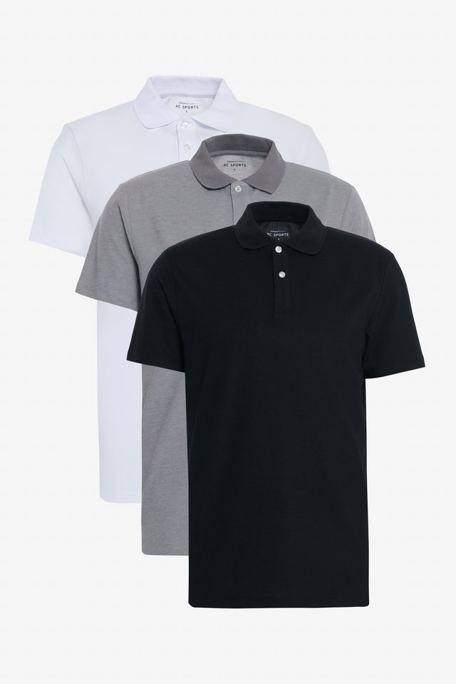 Black Gray White - 3-Pack Polo Neck T-Shirts