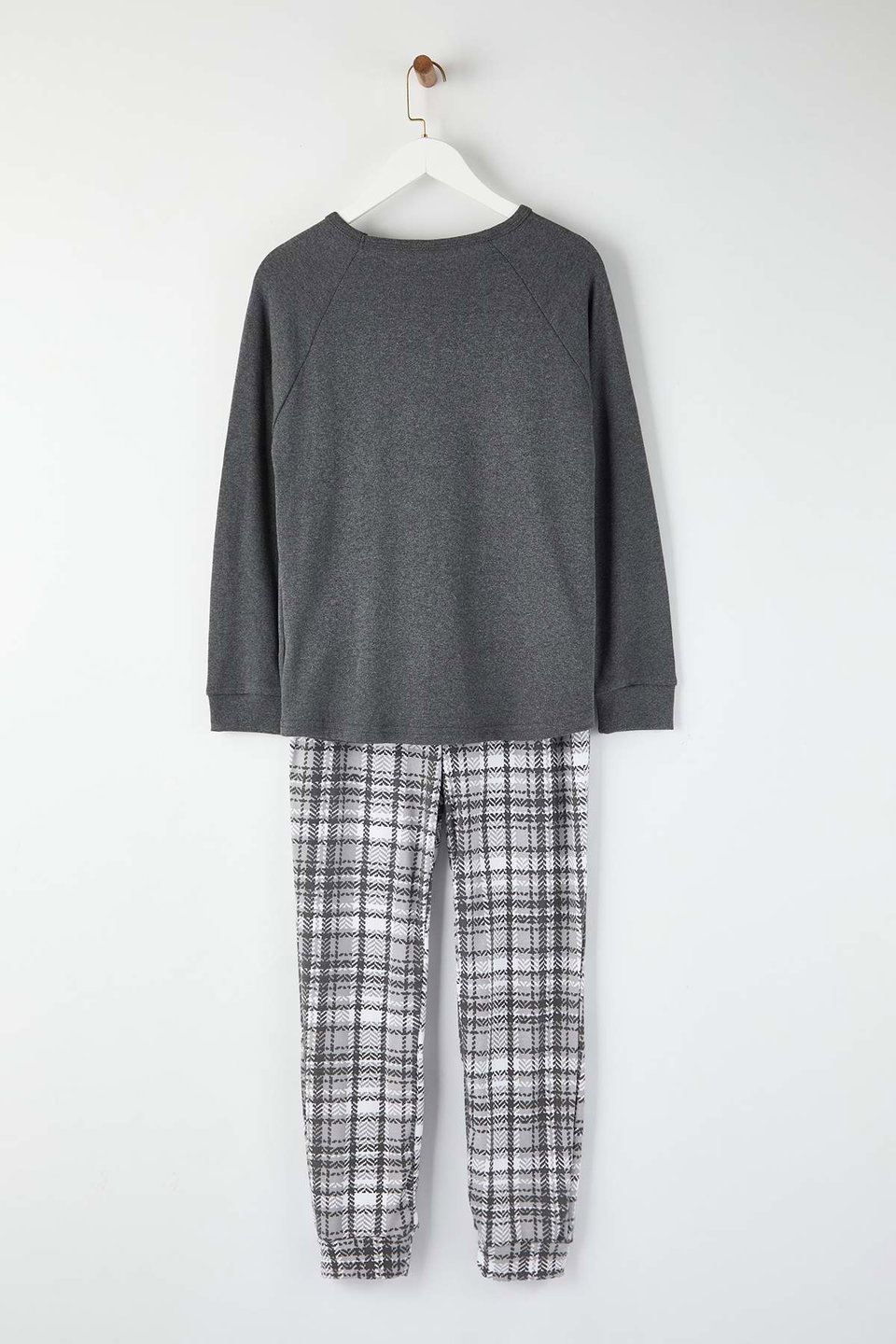 Soft Knitted Pajama Set with Smoked Bear and Penguin Print Plaid THMAW22PT0395