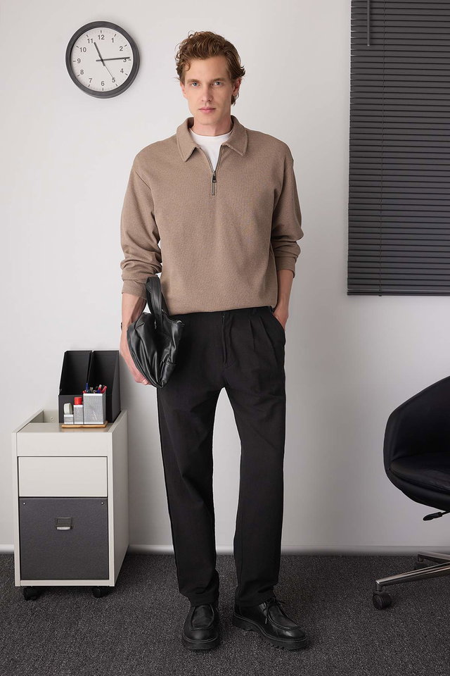 Schwarz - Black Pleated Comfortable Linen Look Cotton Trousers TMNAW26PL00003
