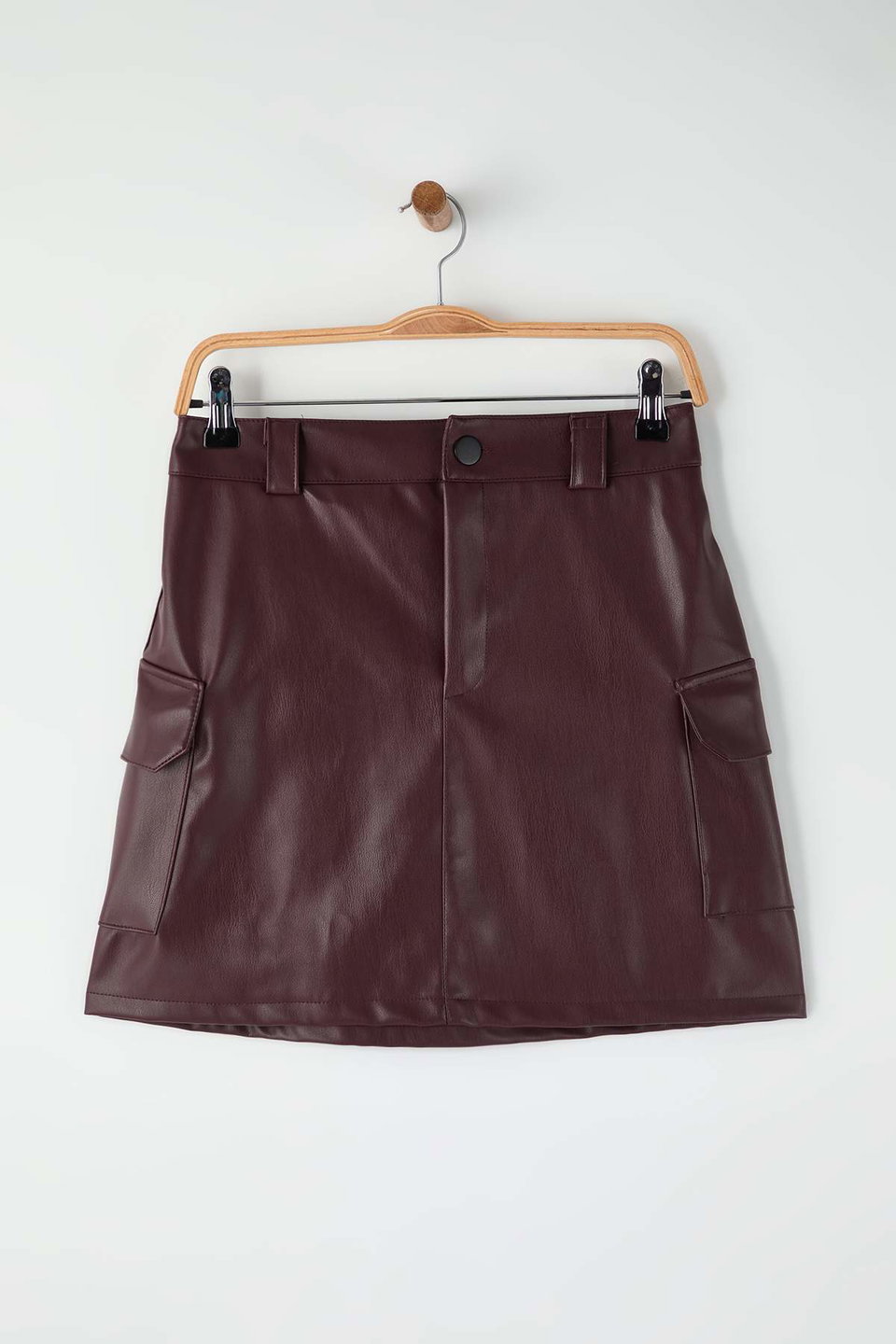 Faux Leather Cargo Pocket Pencil Mini Knitted Skirt Twoaw26Et00107