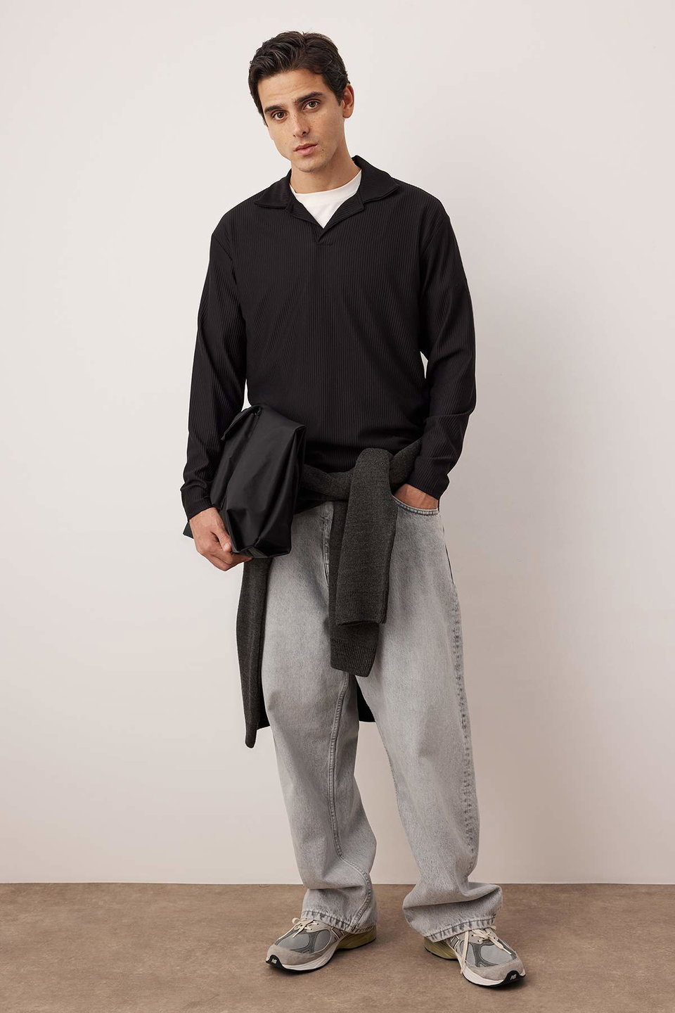 Oversize Polo Neck Plain Knitted Polo Neck T-shirt TMNAW25PO00001