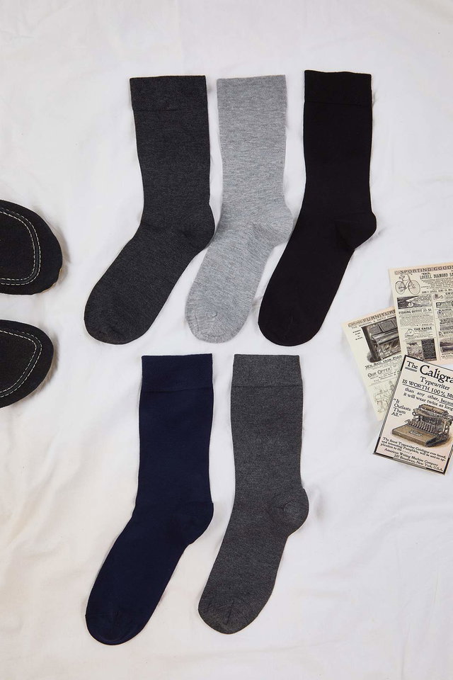 Multicolor - Black 5-pair bamboo breathable comfort model solid color long socks 5-pack set tmnaw26co00003