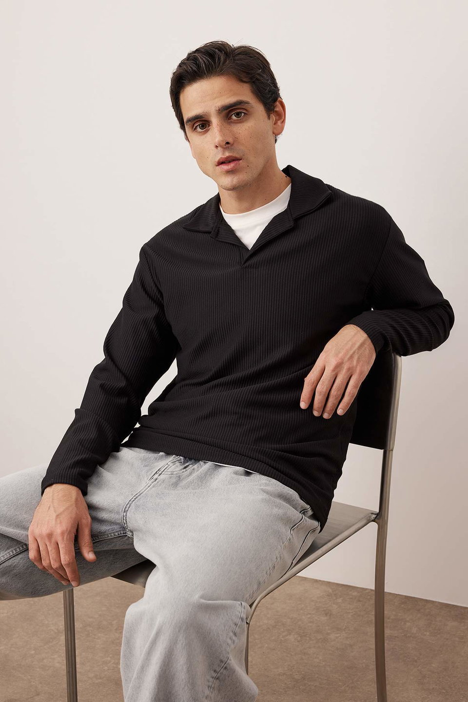 Oversize Polo Neck Plain Knitted Polo Neck T-shirt TMNAW25PO00001