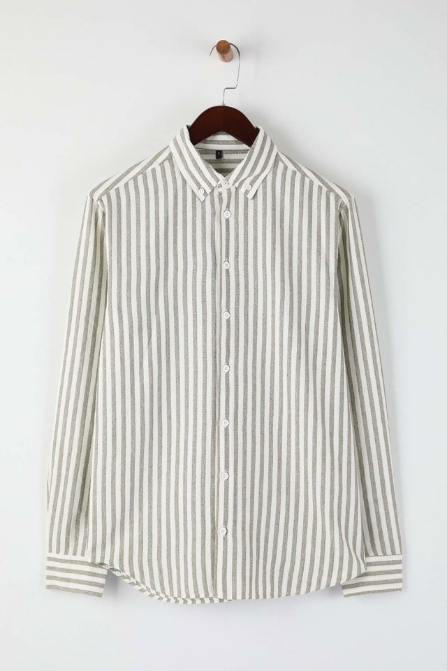 Khaki - Khaki regular fit striped men's shirt tmnaw26go00006