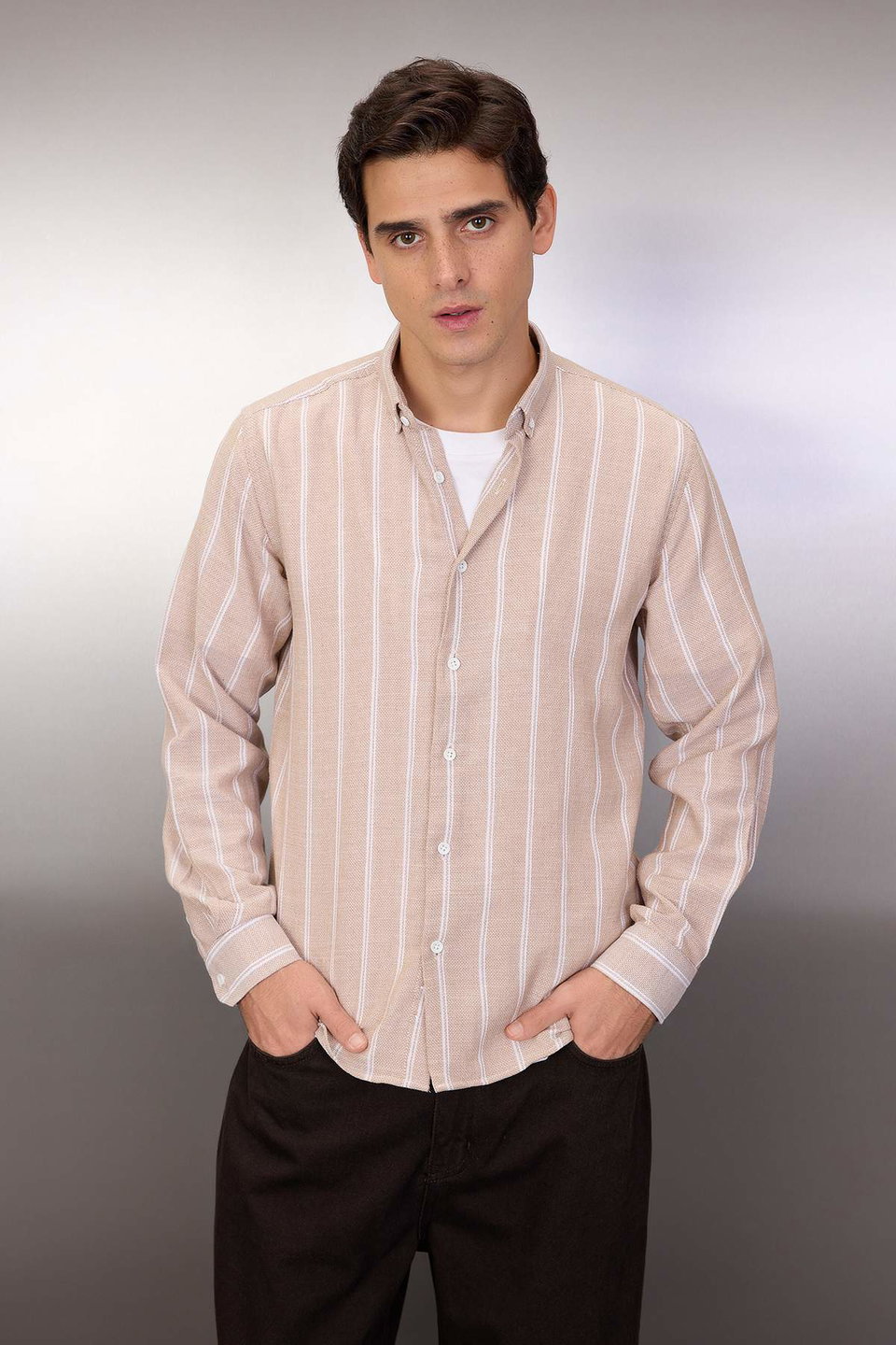 Slim Fit Button Collar Striped Shirt TMNSS22GO0028