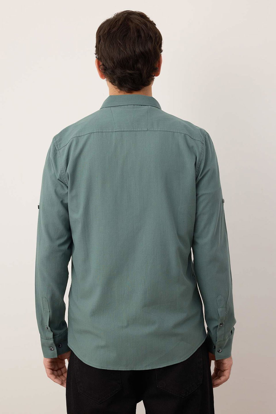 Button-down Collar Epaulette Slim Fit Long Sleeve 100% Cotton Linen Look Shirt TMNSS20GO0189