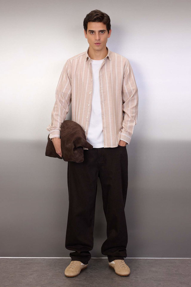 Stone - Stone Slim Fit Button Collar Striped Shirt TMNSS22GO0028