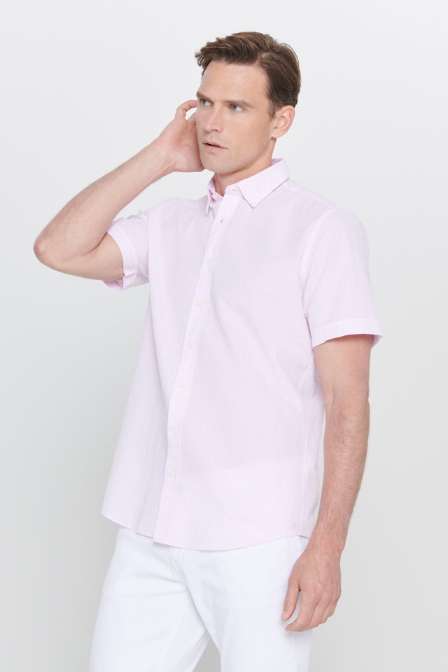Rosa - Pink Slim Fit Seersucker Shirt