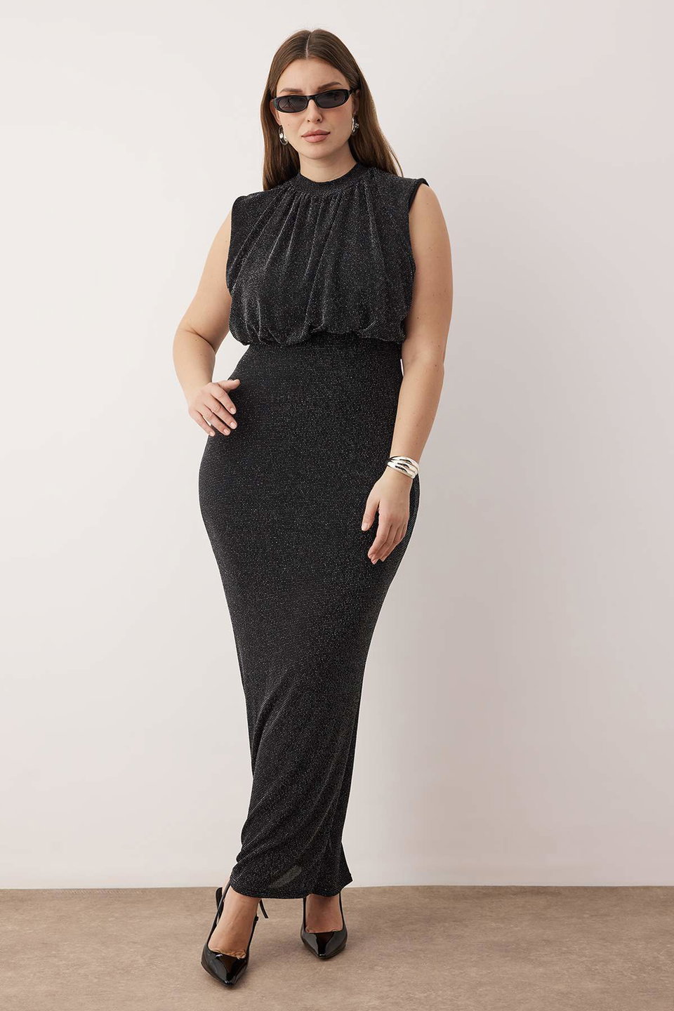 Tulle Knitted Maxi Plus Size Dress TBBSS25AH00247