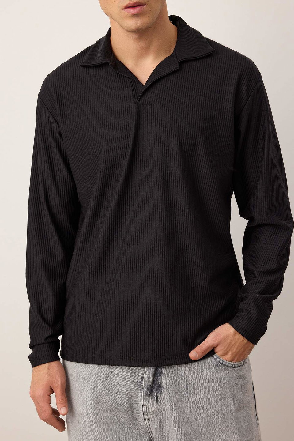 Oversize Polo Neck Plain Knitted Polo Neck T-shirt TMNAW25PO00001
