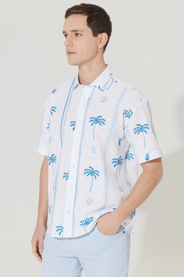 White-Navy Blue - White-Navy Blue Oversize Classic Collar Shirt